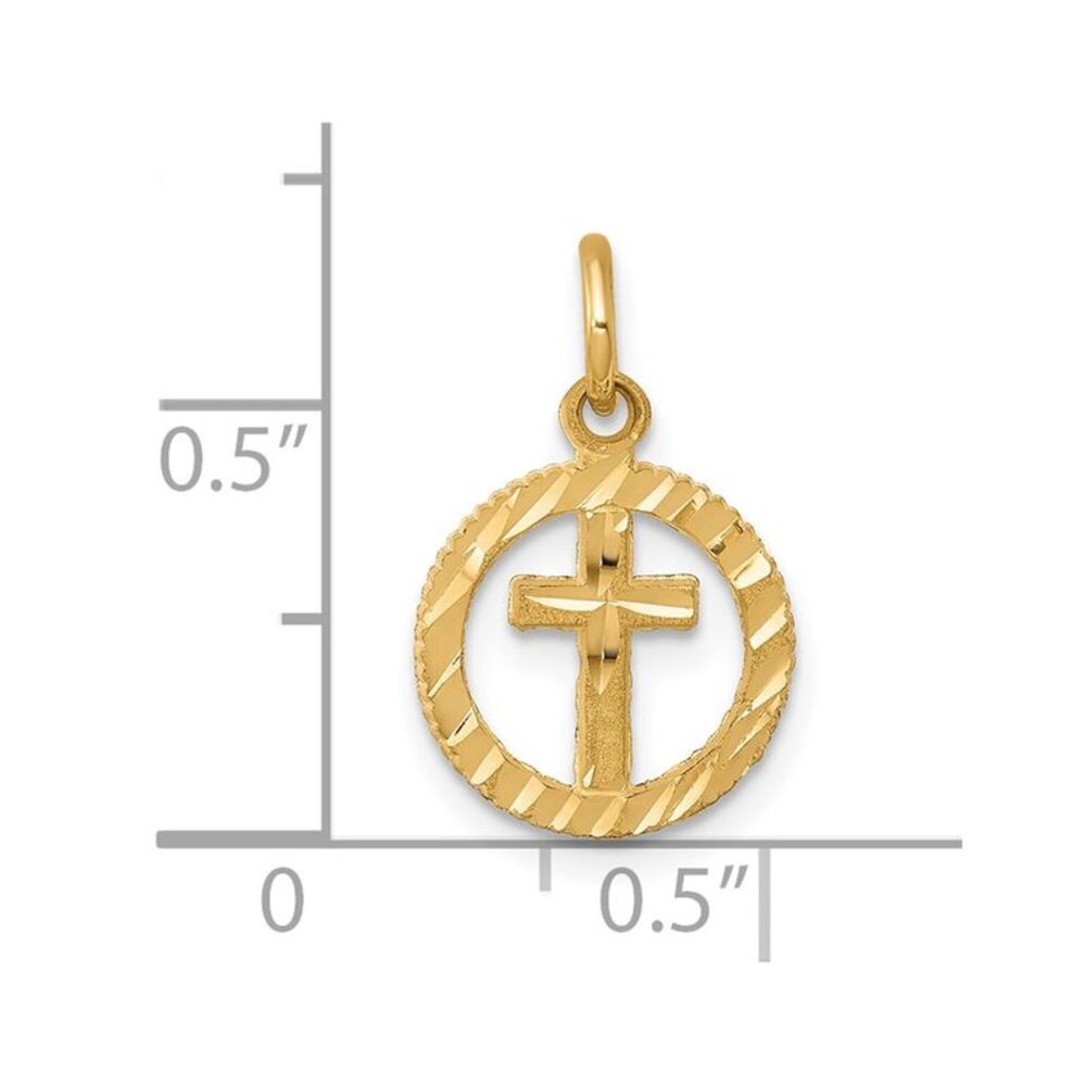 10k Yellow Gold Solid Flat-Backed Cross In Circle… - image 3